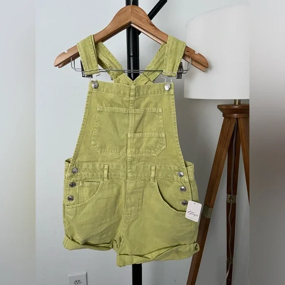 NWT FREE PEOPLE WE THE FREE Ziggy Shortalls In Sunny Lime MSRP $88 - Picture 7 of 11